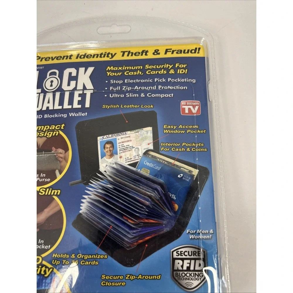 Lock Wallet Ultra Slim Secure RFID Blocking Holds 36 Cards Factory Sealed